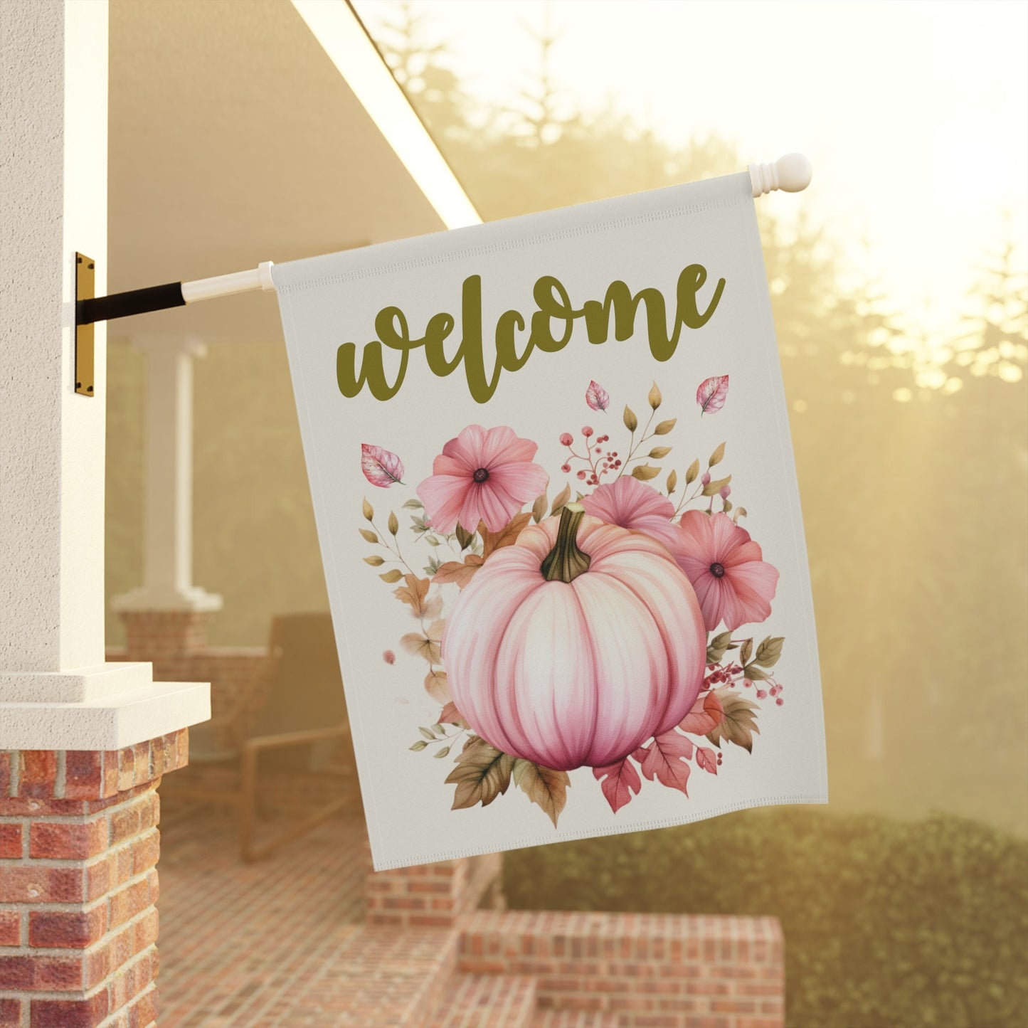 Welcome Pink Pumpkin Autumn Thanksgiving Flag