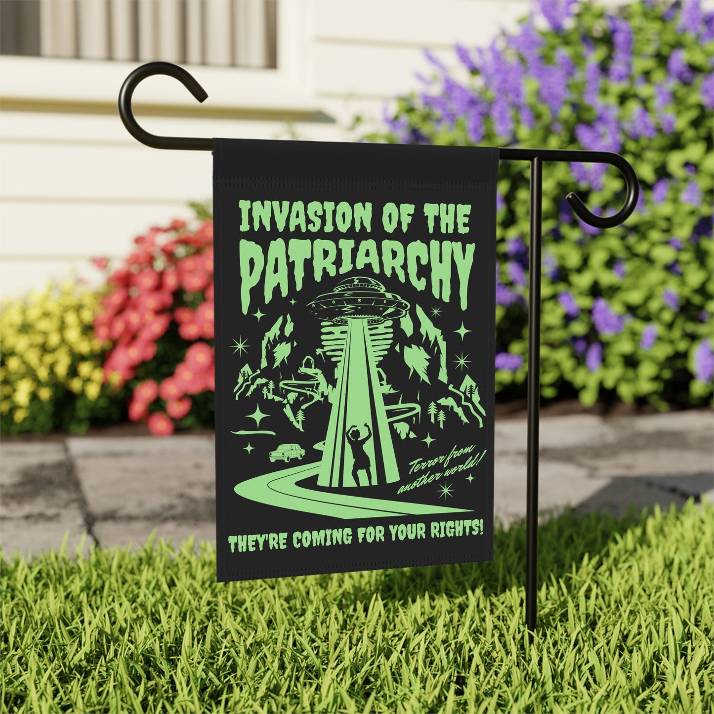 feminist garden flag pro choice flag with spaceship