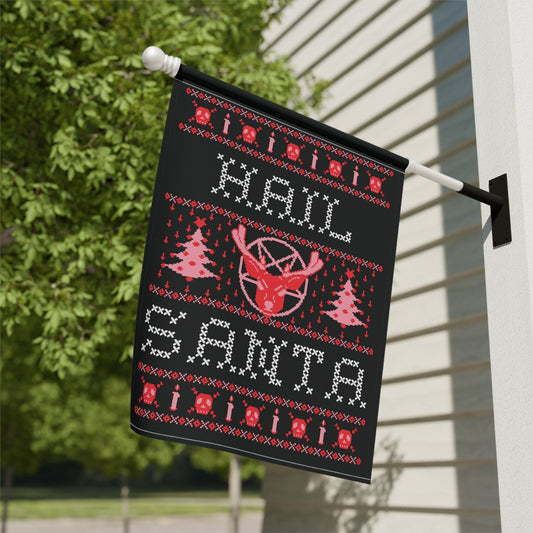 hail santa funny christmas garden flag with goth pentagram reindeer