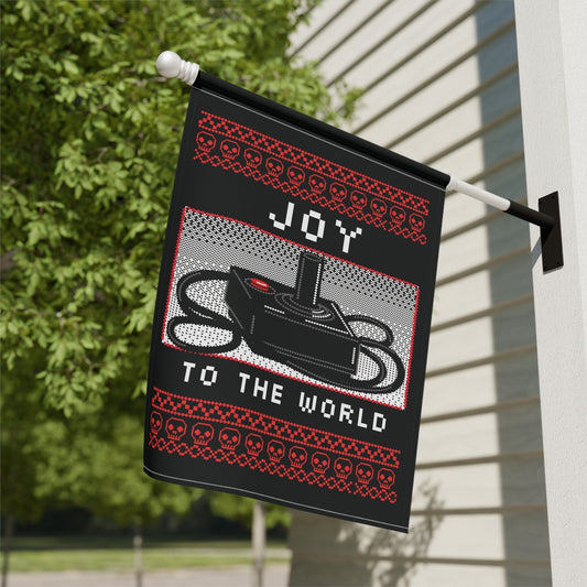 funny christmas garden flag with 80s joystick