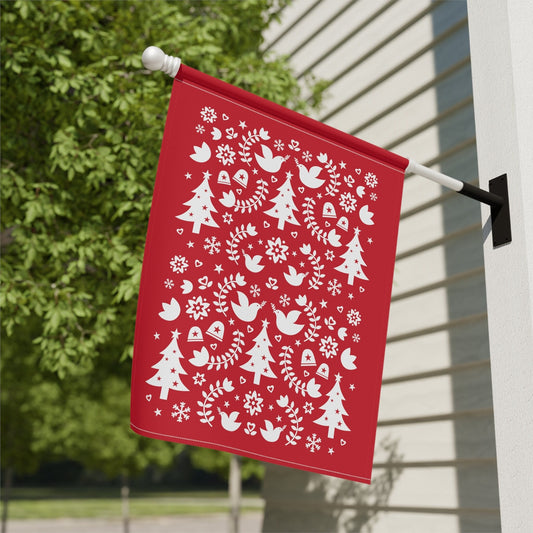 vintage christmas garden flag with scandinavian design