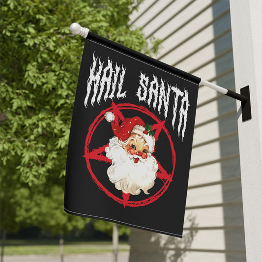 hail santa funny christmas garden flag with goth pentagram santa claus