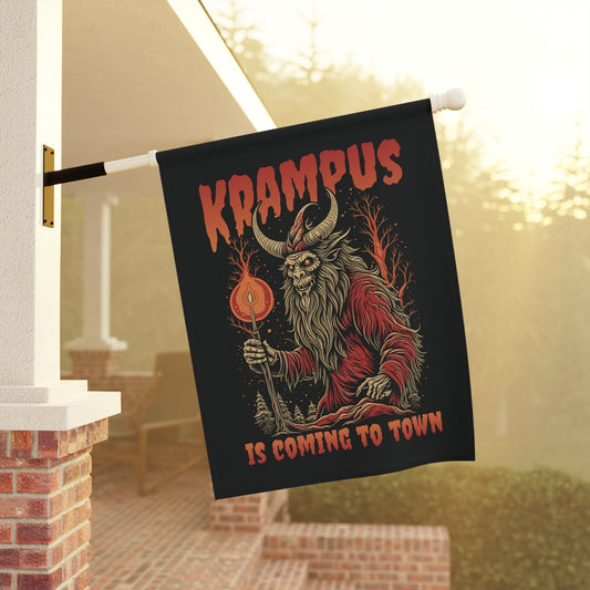 funny christmas garden flag with krampus devil gothic