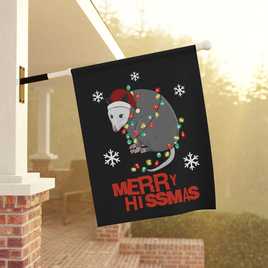 funny christmas garden flag with possum opossum