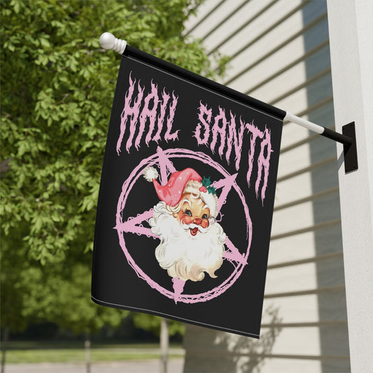 hail santa funny christmas garden flag with goth pentagram santa claus