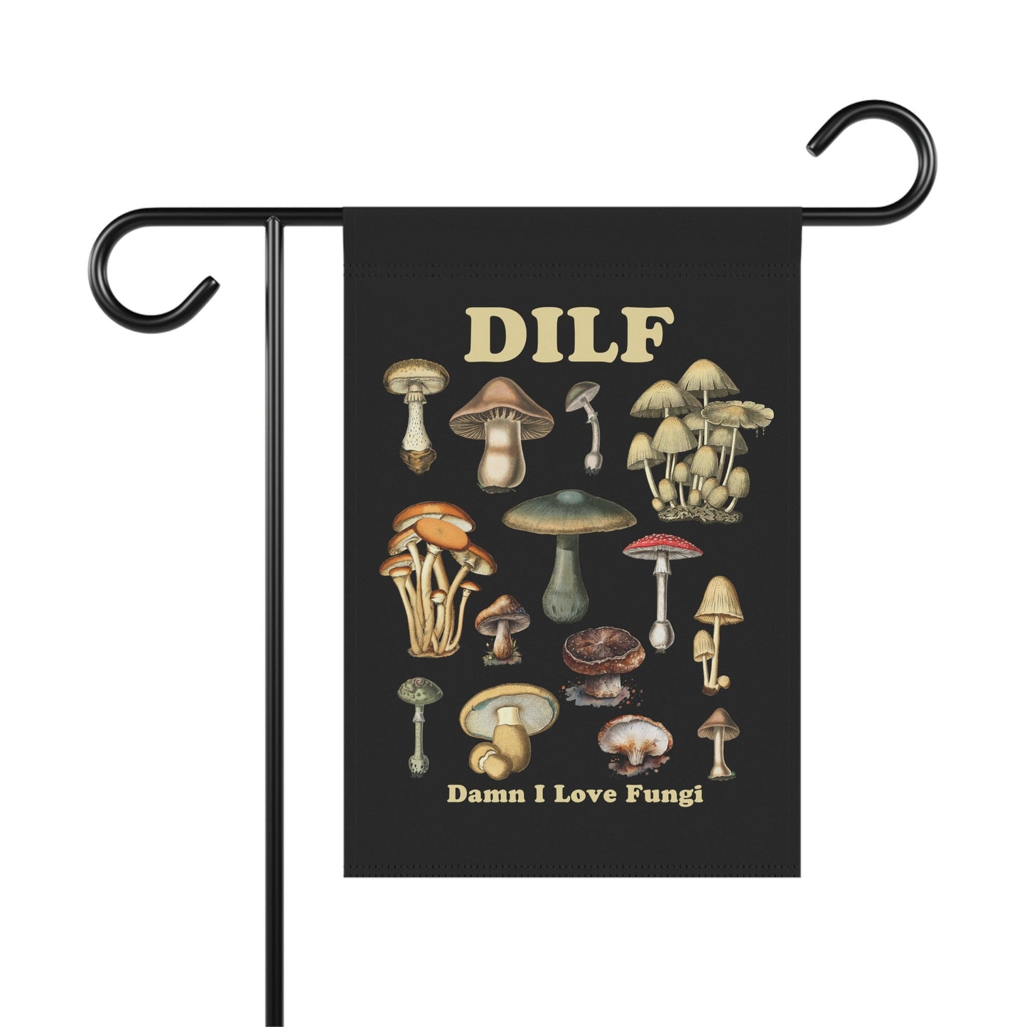 DILF Damn I Love Fungi - Black Vintage Mushroom Flag