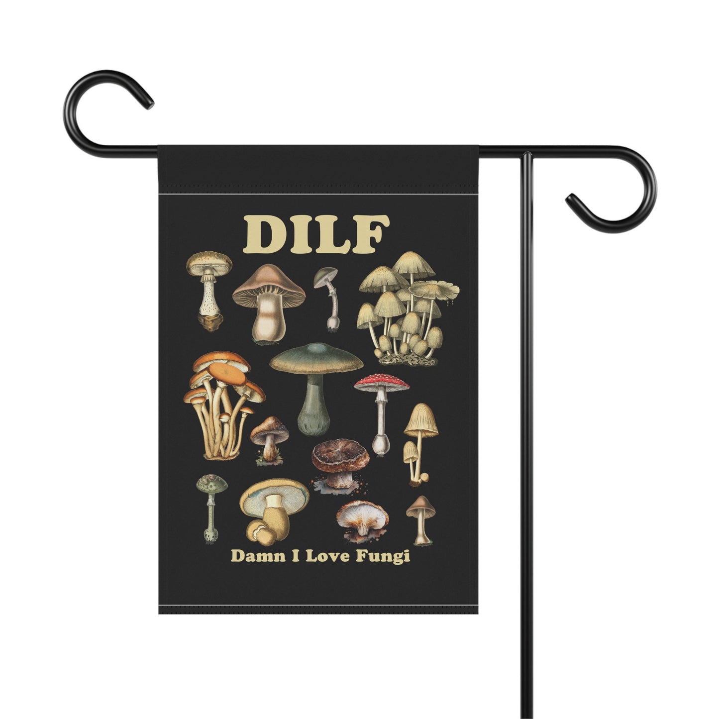 DILF Damn I Love Fungi - Black Vintage Mushroom Flag