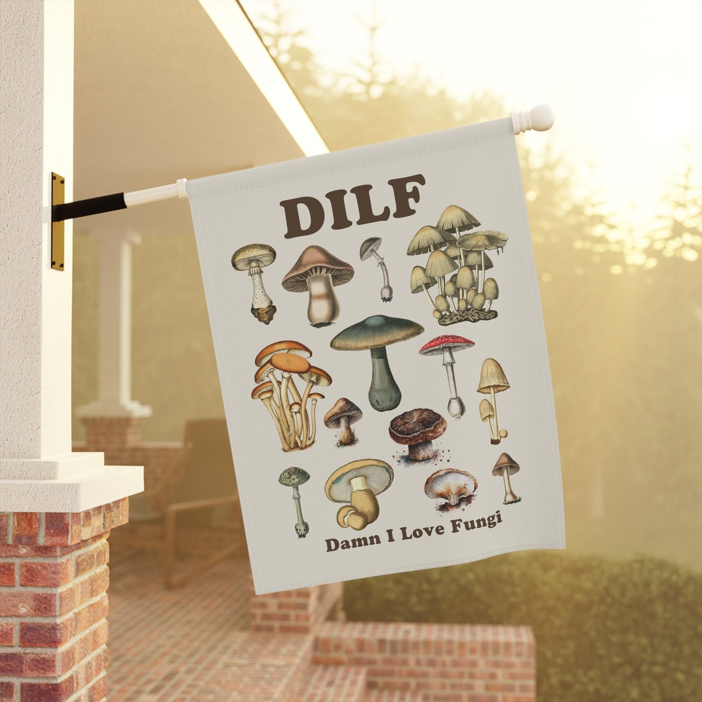 DILF Damn I Love Fungi - Vintage Mushroom Flag