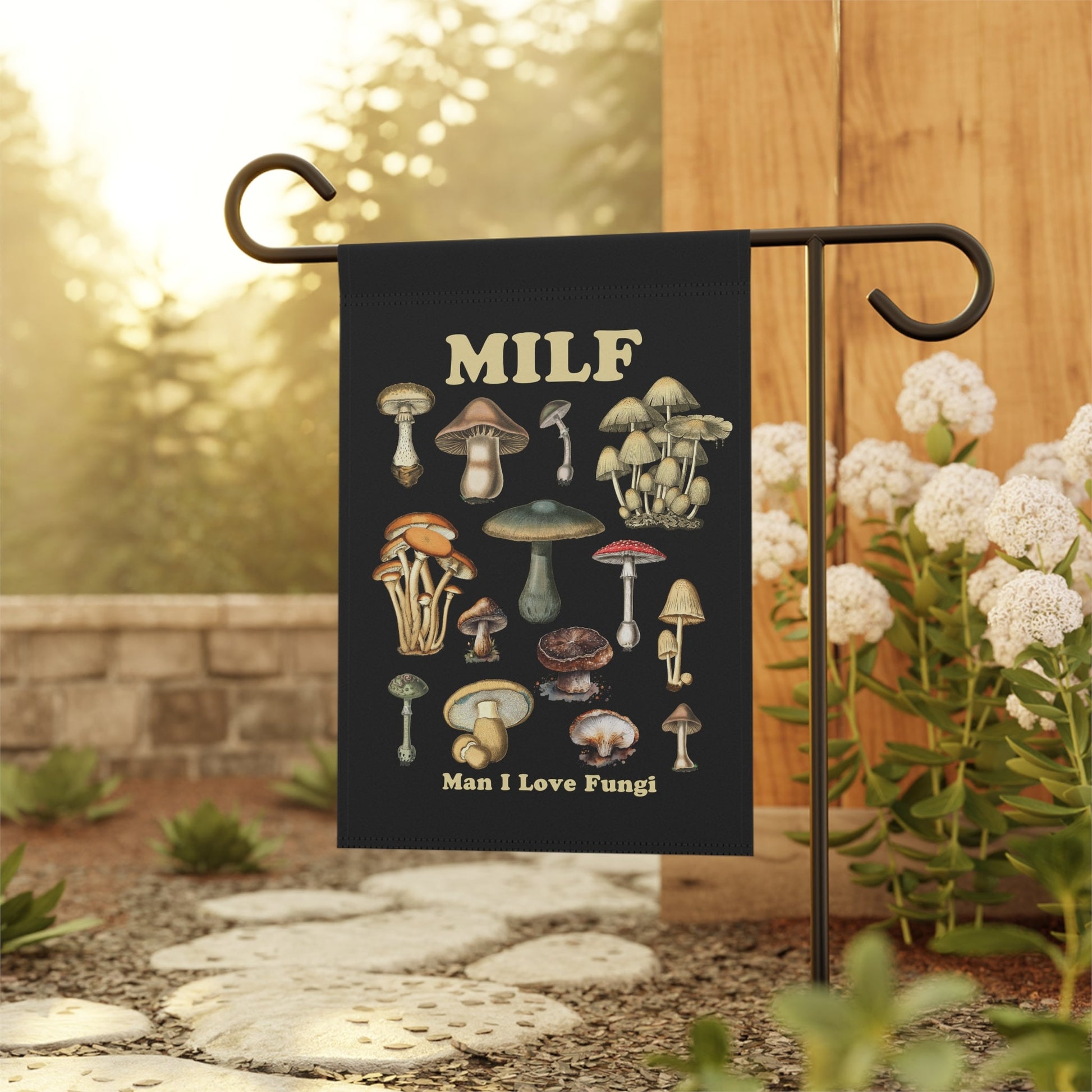 MILF Funny garden flag with mushroom