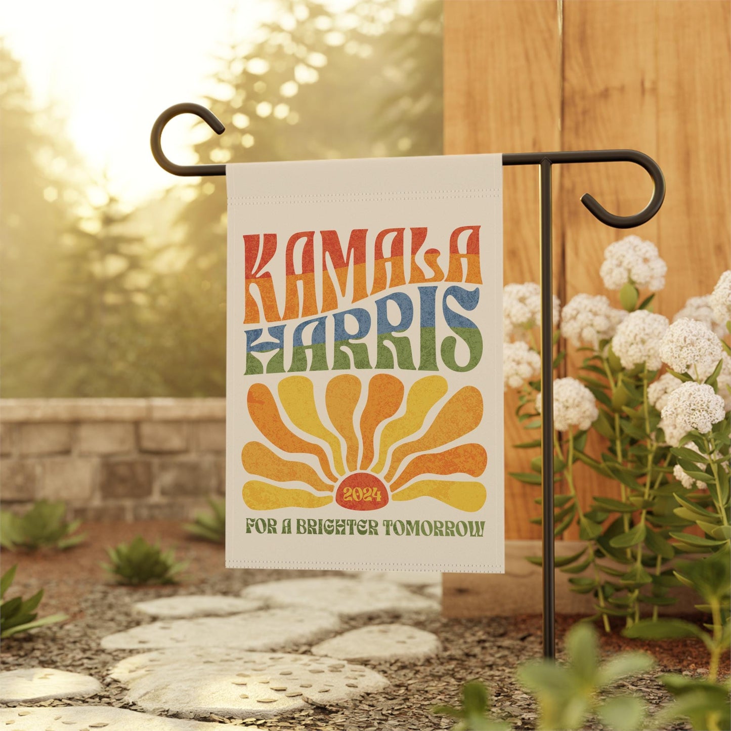 Kamala Harris 2024 House Flag Vintage Boho Rainbow Brighter Tomorrow