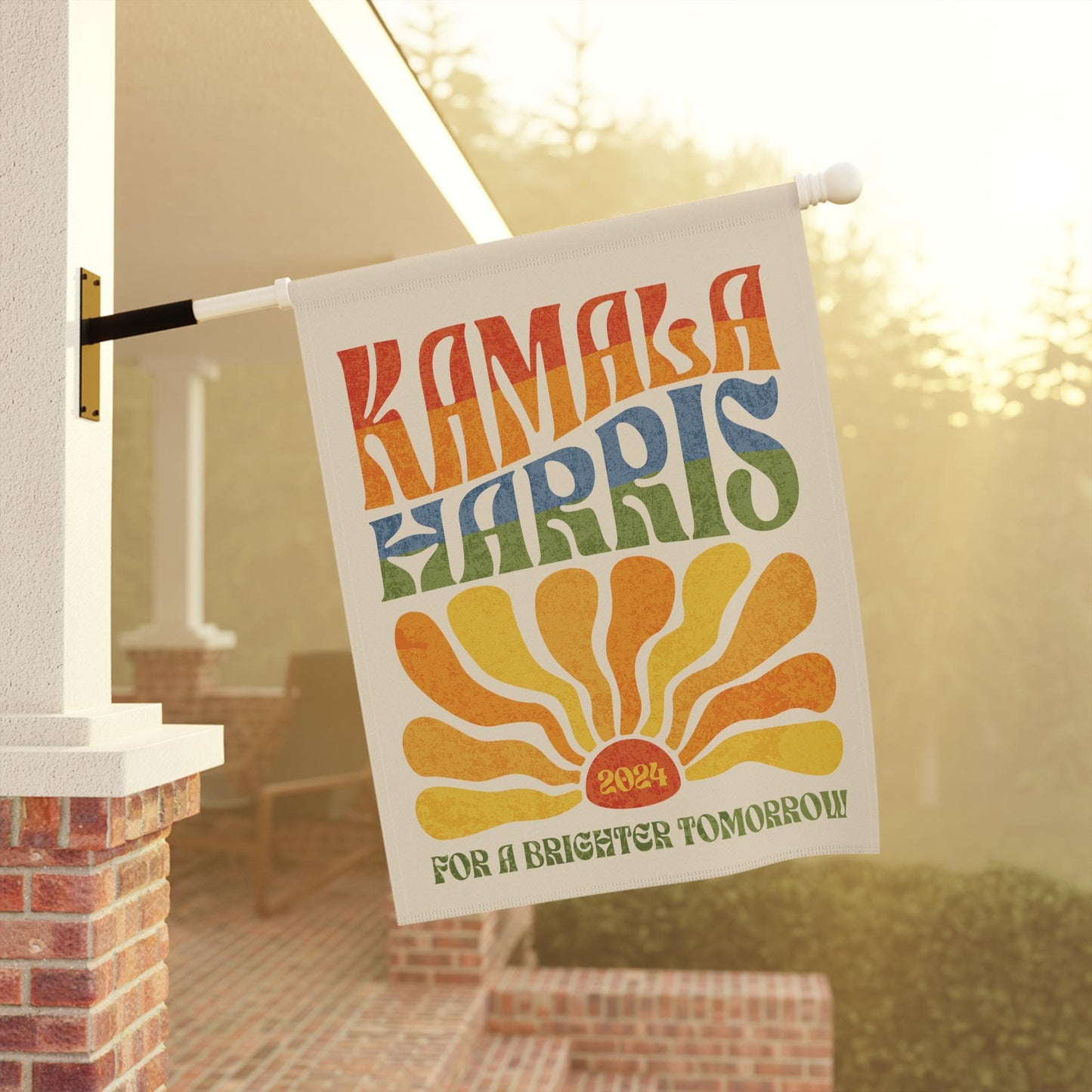 Kamala Harris 2024 House Flag Vintage Boho Rainbow Brighter Tomorrow