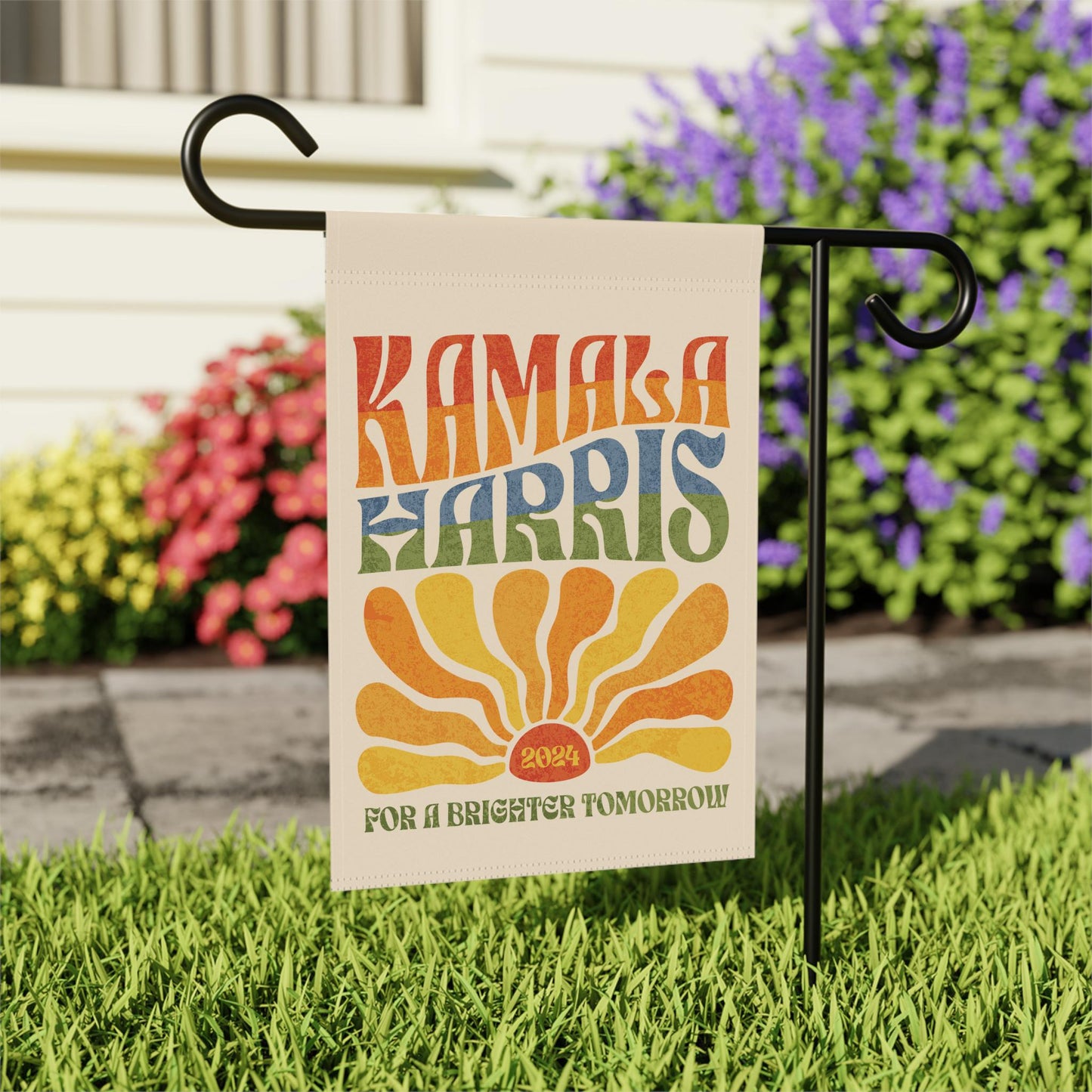 Kamala Harris 2024 House Flag Vintage Boho Rainbow Brighter Tomorrow